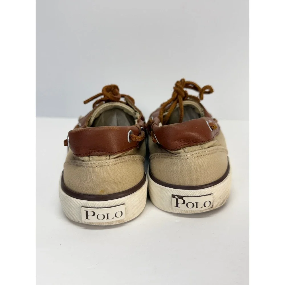 Polo Ralph Lauren Men Canvas Leather Rylander Boat Shoes Tan Brown Loafers